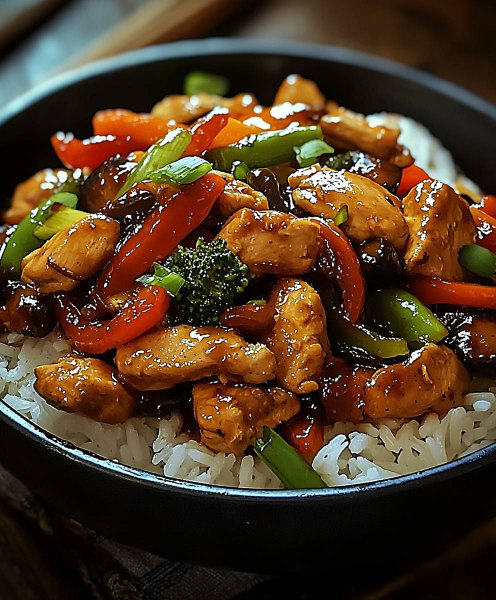 Chinesische Hähnchenpfanne mit Reis