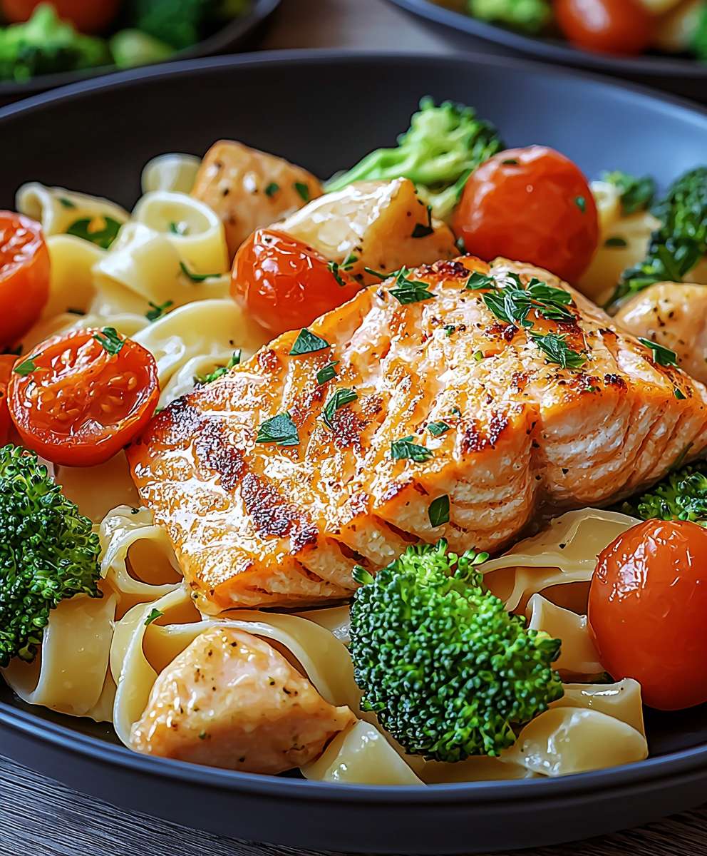 Lachsnudeln Brokkoli Tomaten