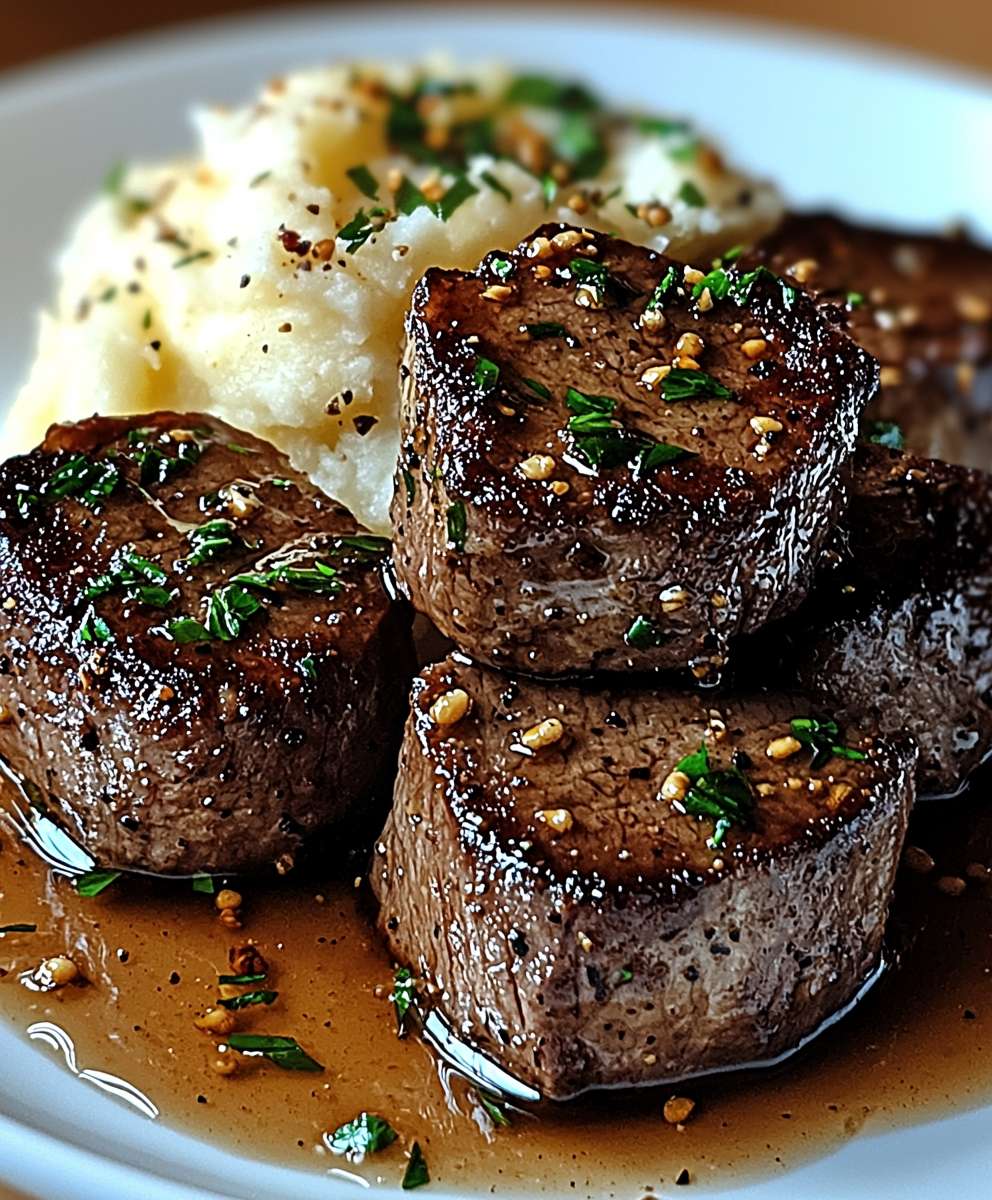 Steak Häppchen Knoblauchbutter Püree
