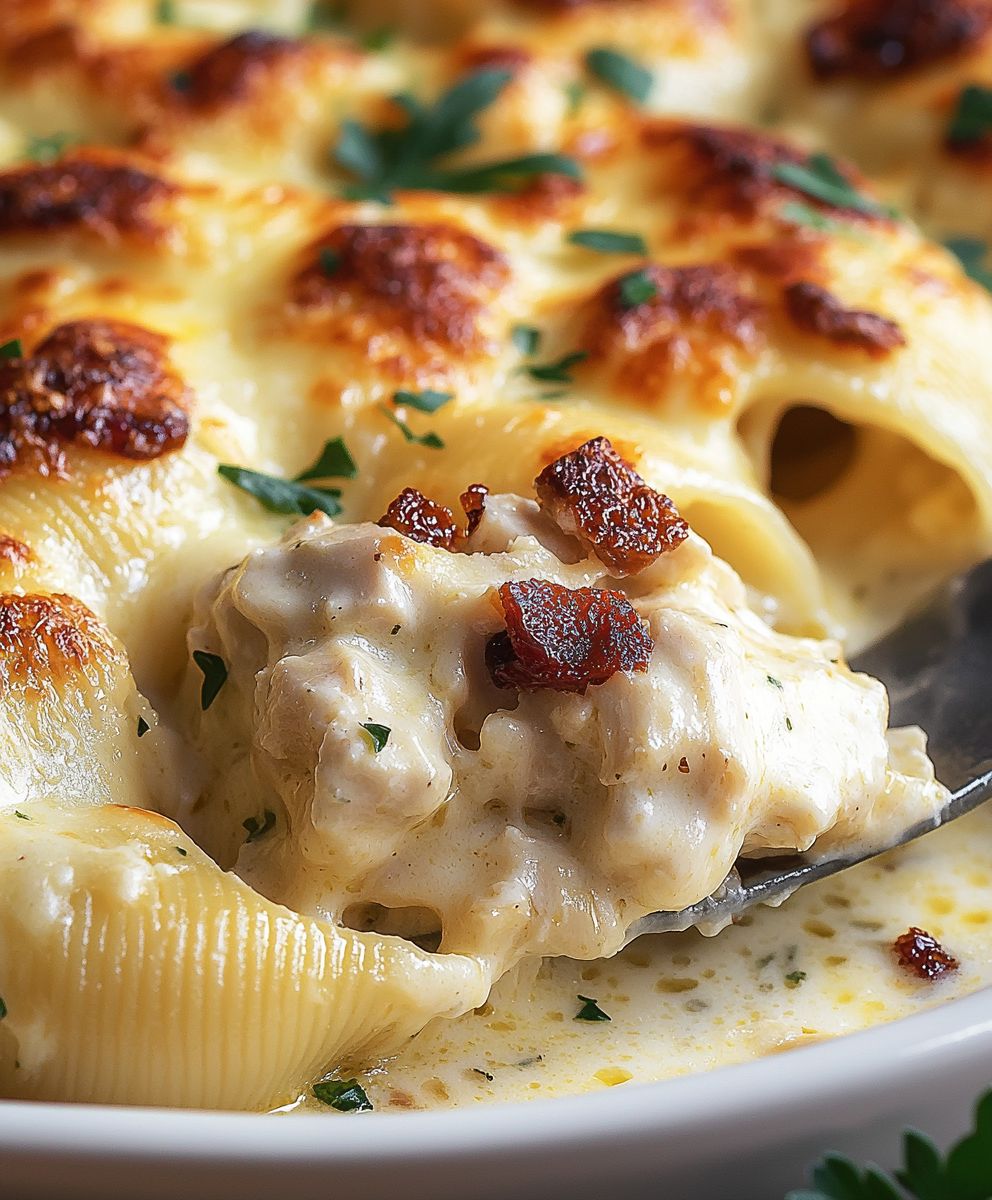Chicken Alfredo gefüllte Muscheln