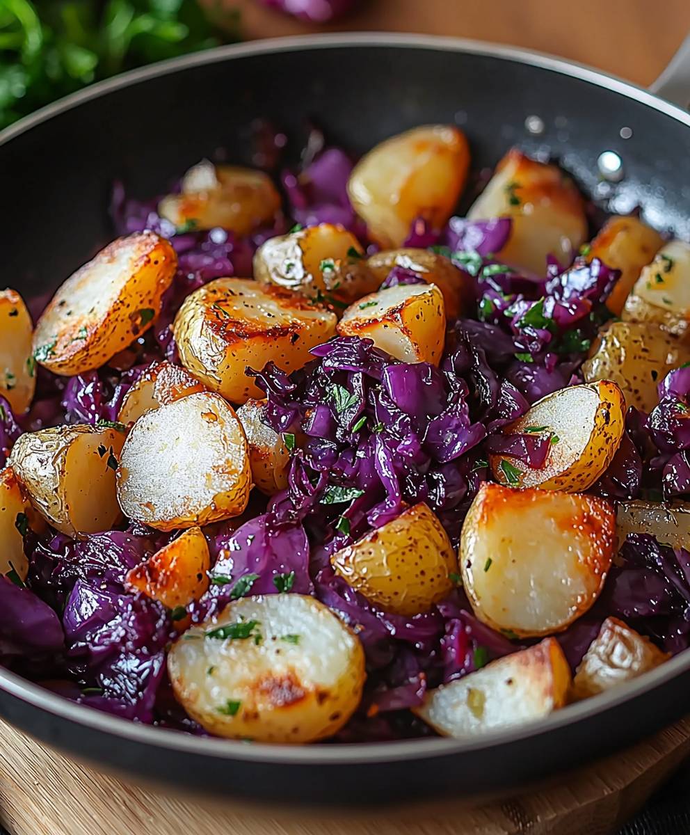 Rotkohl Pfanne Kartoffeln