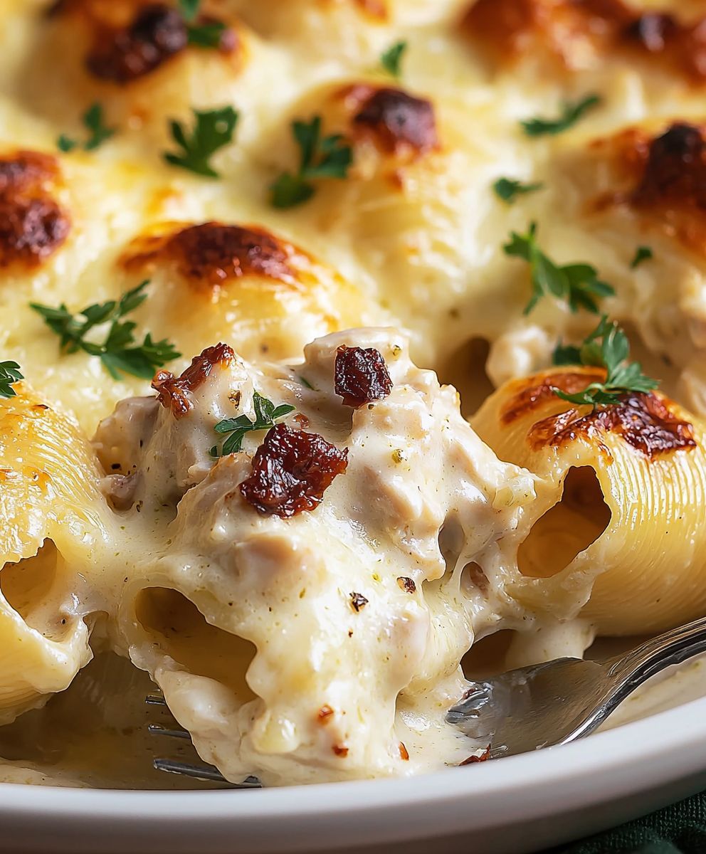 Chicken Alfredo gefüllte Muscheln