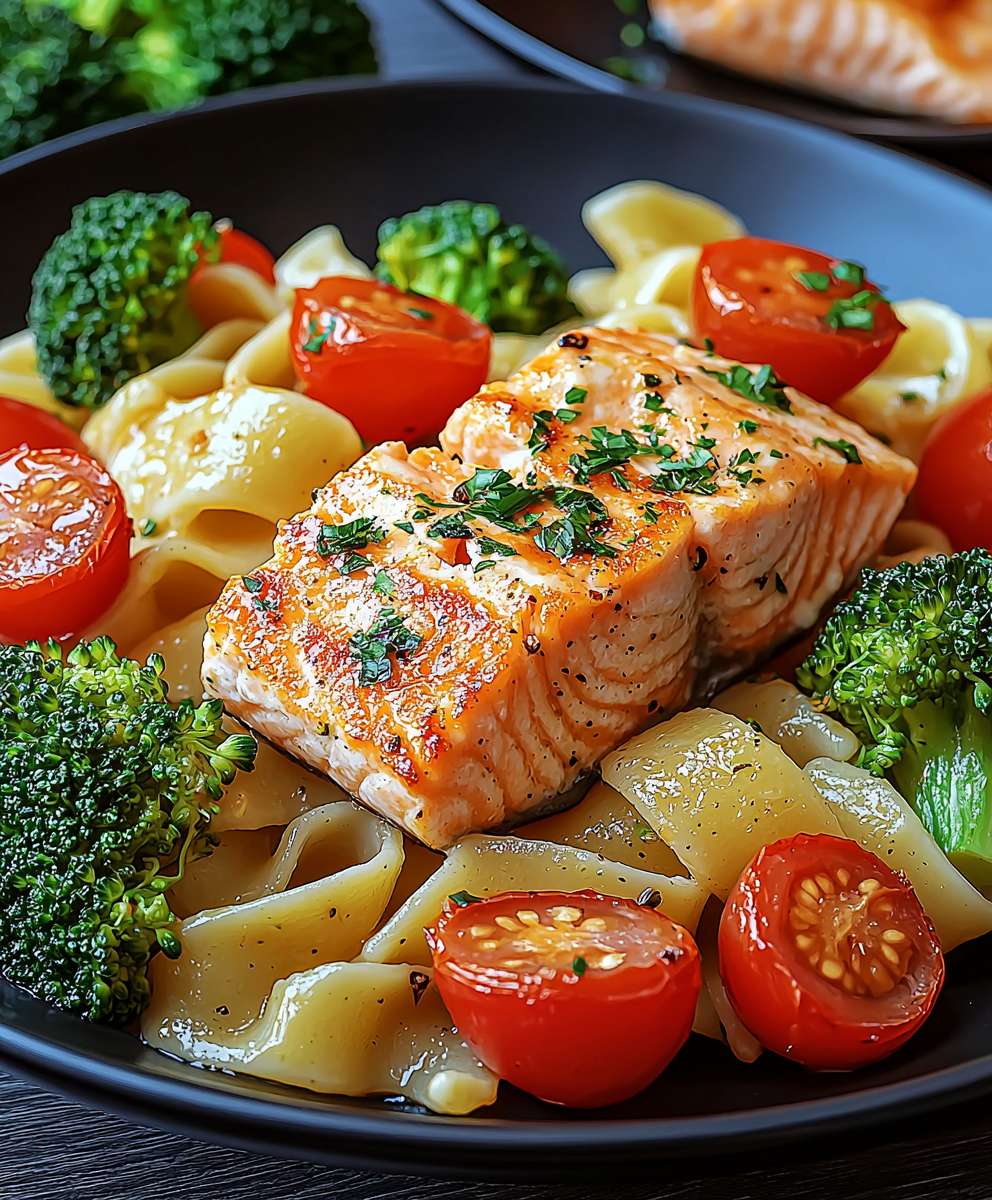Lachsnudeln Brokkoli Tomaten