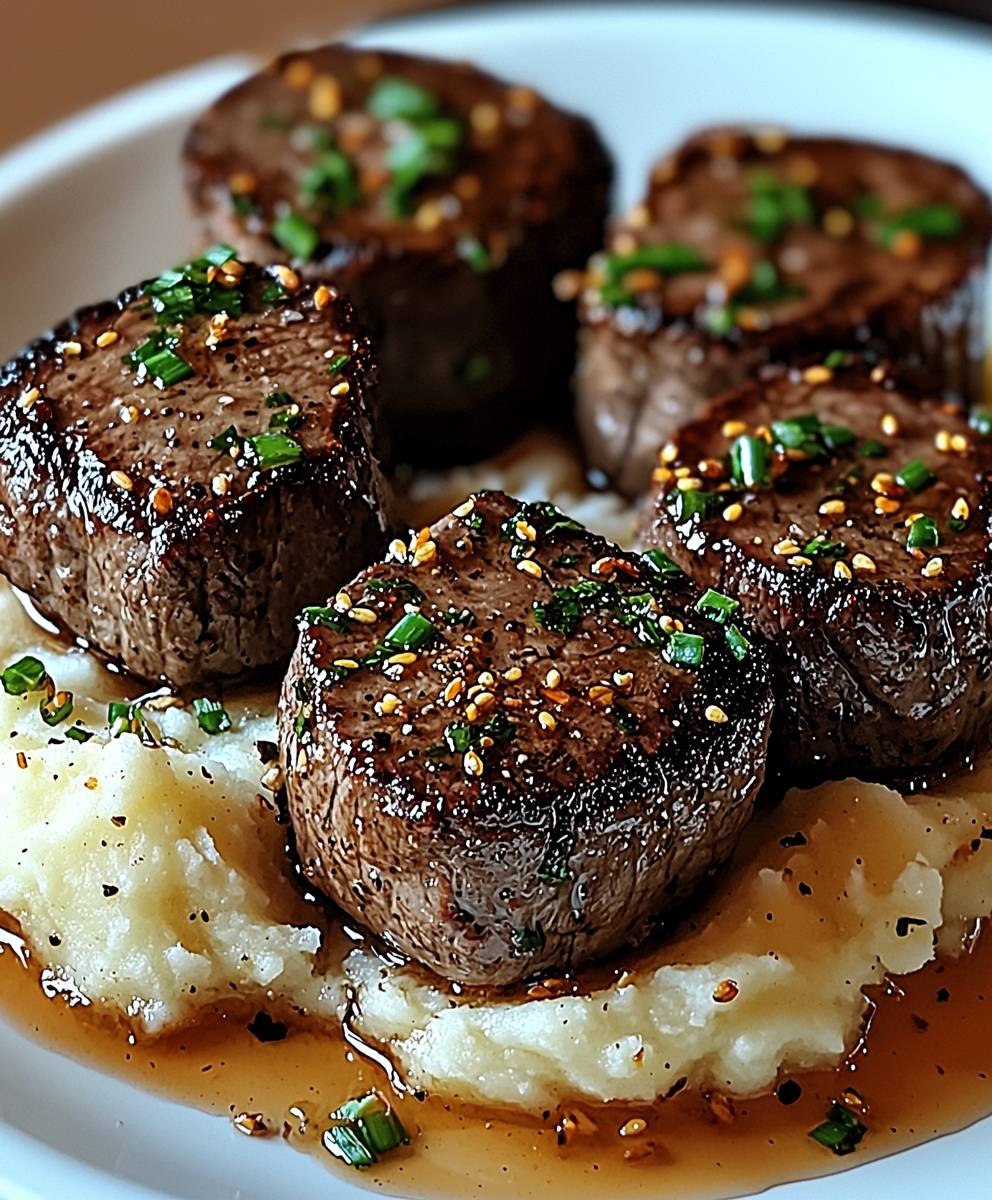 Steak Häppchen Knoblauchbutter Püree