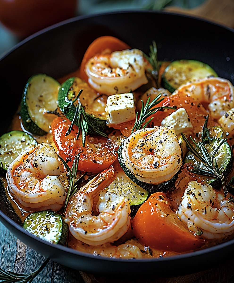 Garnelen Feta Pfanne Zucchini
