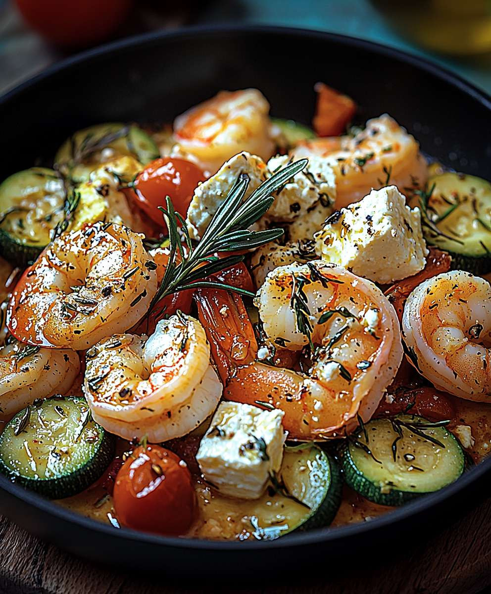 Garnelen Feta Pfanne Zucchini