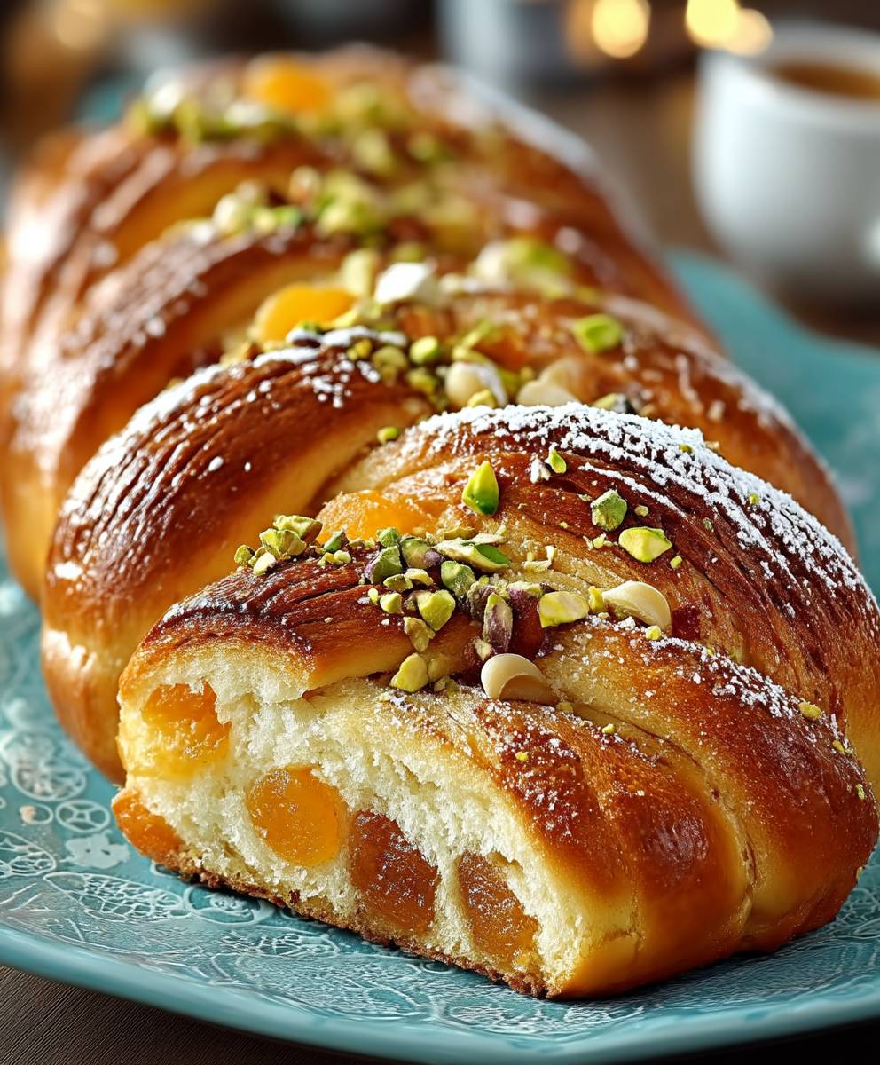 Hefezopf Aprikosen Marzipan Pistazien