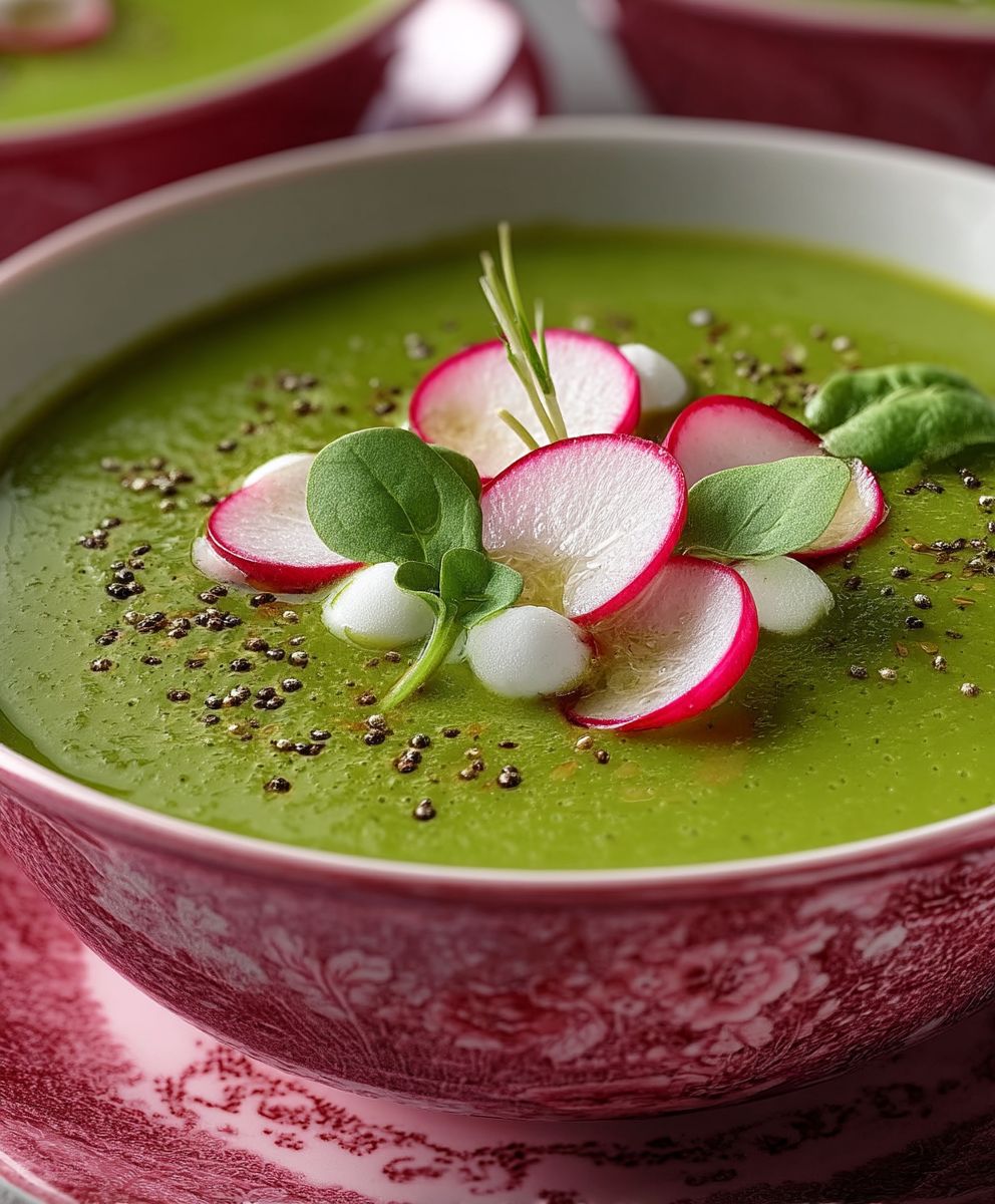 Erbsen Spinat Suppe Radieschen