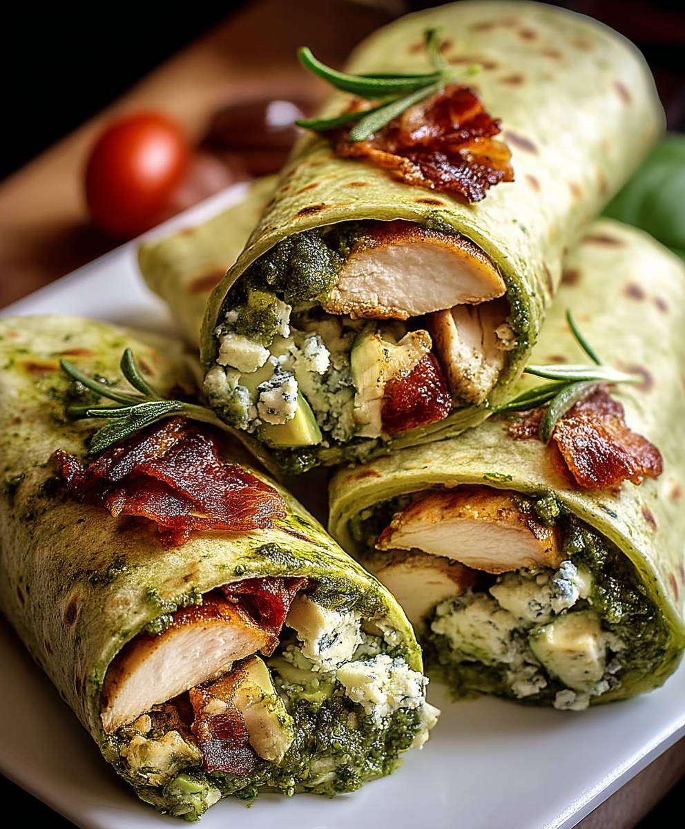 Pesto Hähnchen Avocado Wraps