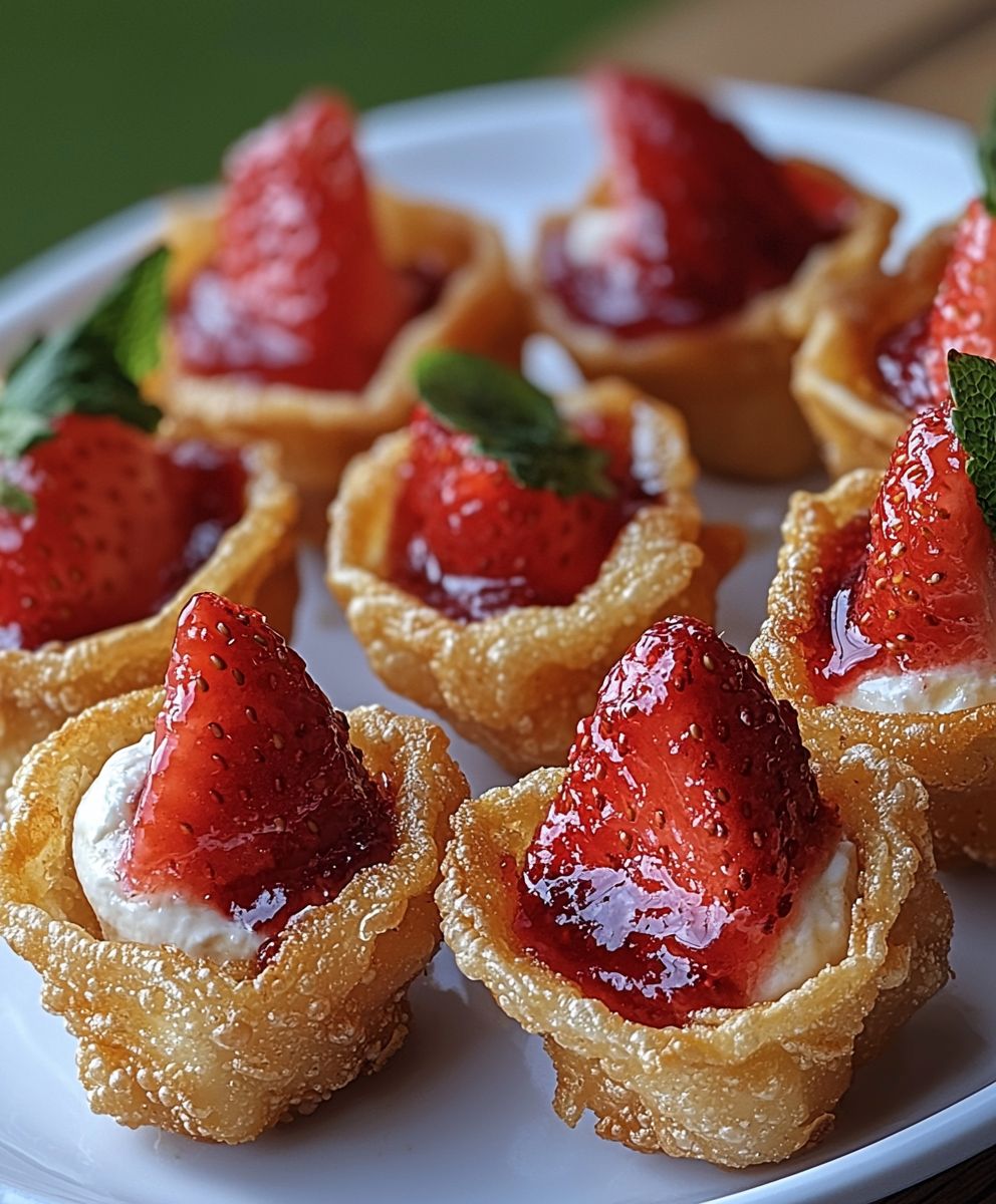 Frittierte Erdbeer Käsekuchen Wonton