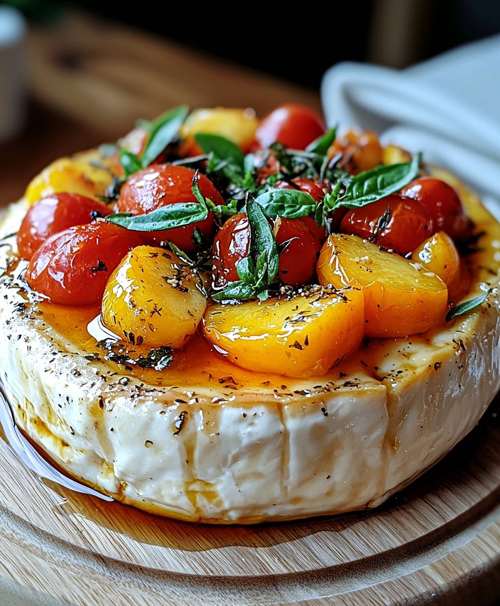 Gebackener Camembert Tomaten Pfirsiche