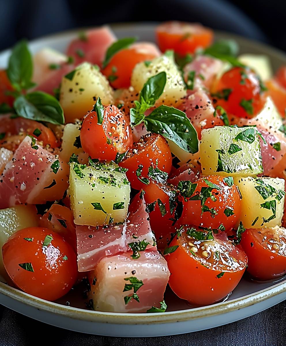 Melonensalat mit Putenschinken
