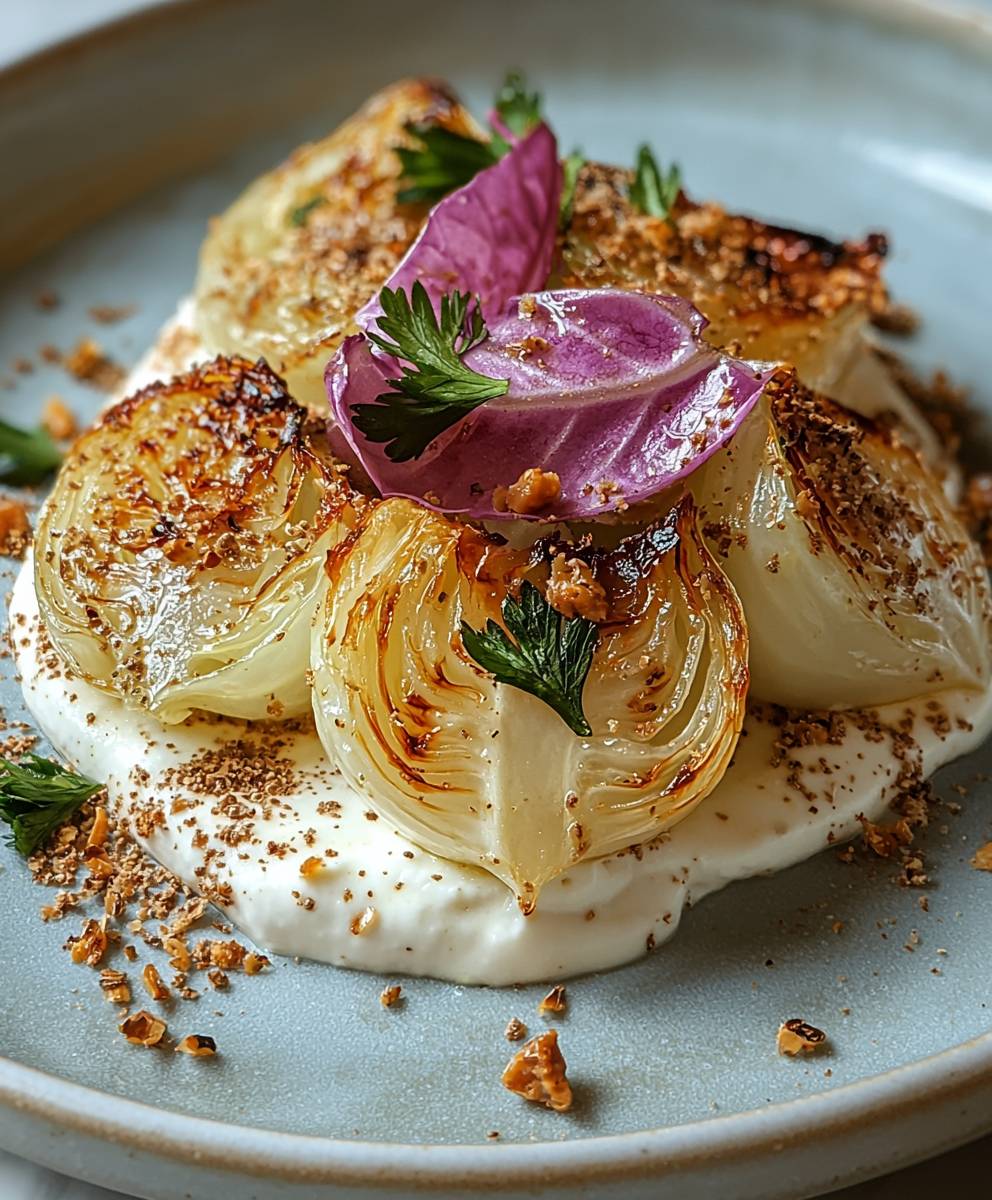 Gebackener Spitzkohl Tahini Joghurt