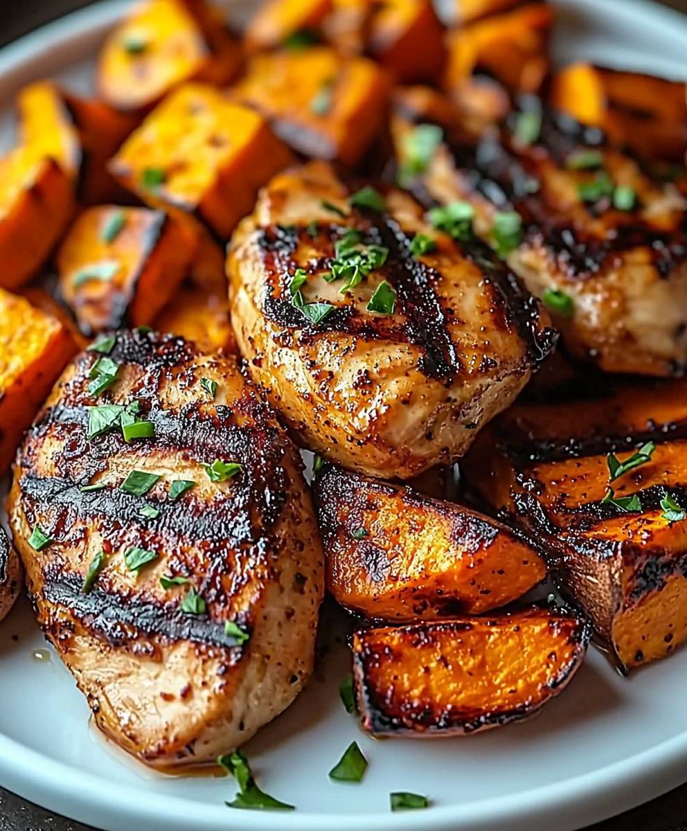 Gegrilltes Hähnchen Süßkartoffeln