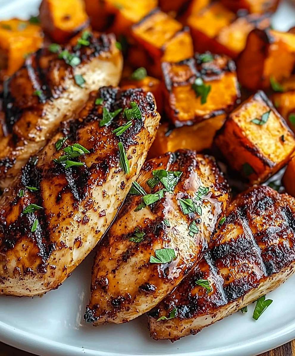 Gegrilltes Hähnchen Süßkartoffeln