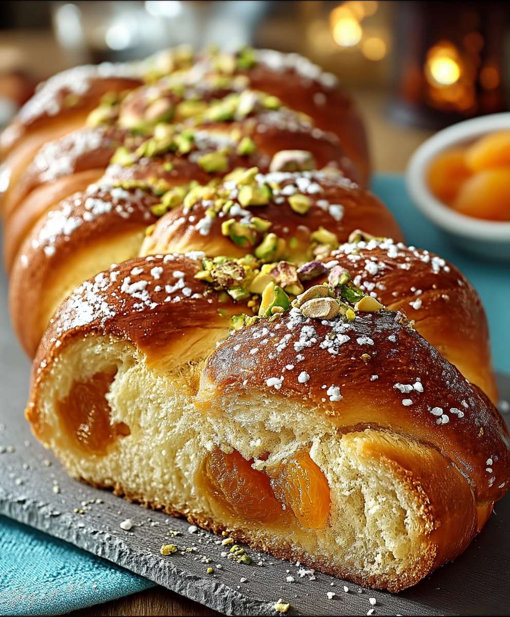 Hefezopf Aprikosen Marzipan Pistazien