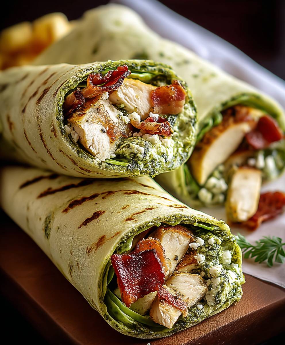 Pesto Hähnchen Avocado Wraps