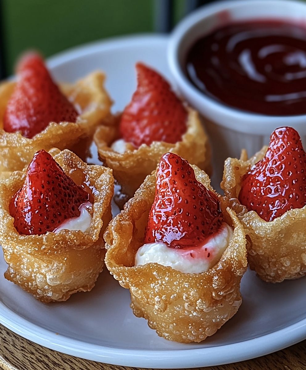Frittierte Erdbeer Käsekuchen Wonton