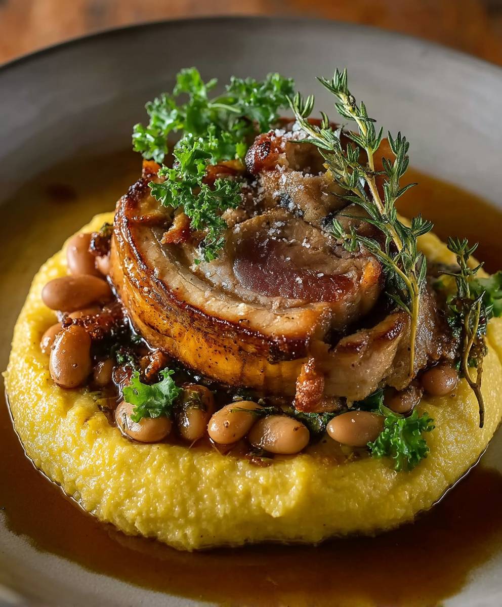 Porchetta Polenta Bohnen