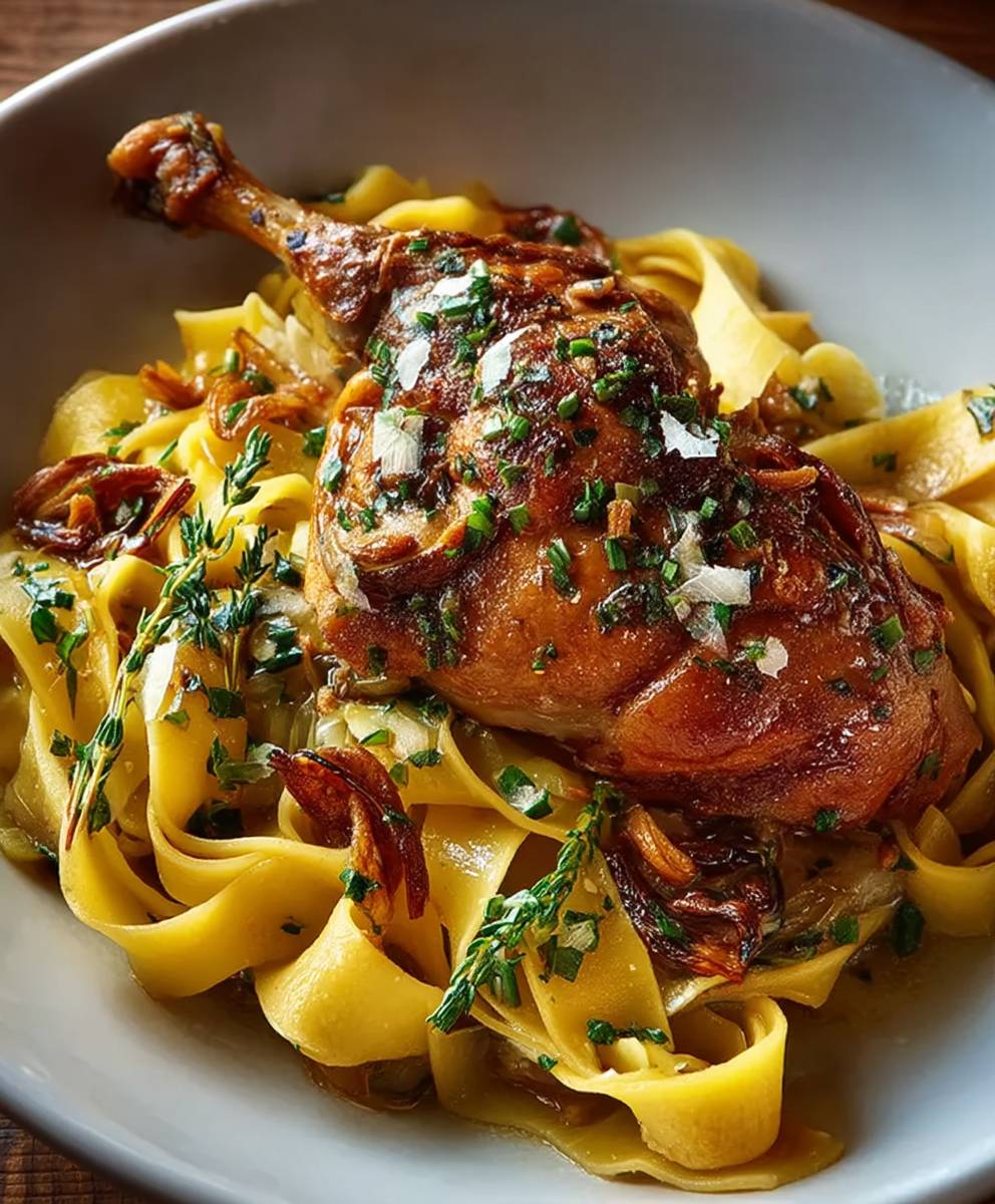 Geschmorte Kaninchenkeule Tagliatelle