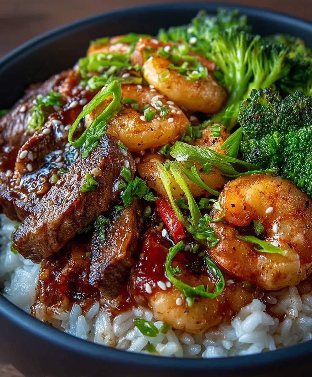 Garnelen Steak Reis Bowl