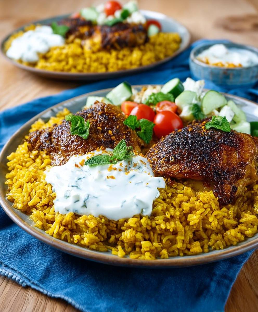 Hähnchenschenkel Curry Bratreis Joghurt