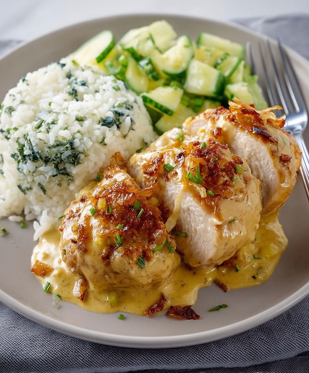 Zwiebelsahne Hähnchen einfach zubereiten