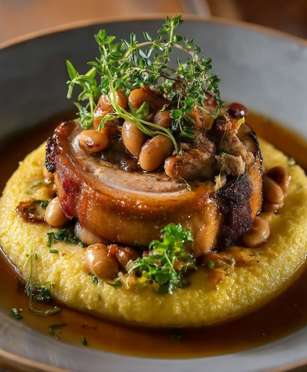 Porchetta Polenta Bohnen