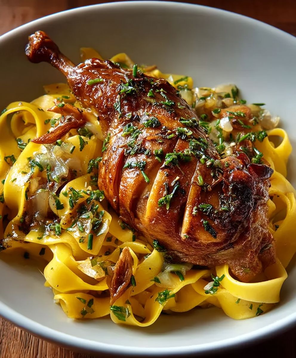 Geschmorte Kaninchenkeule Tagliatelle
