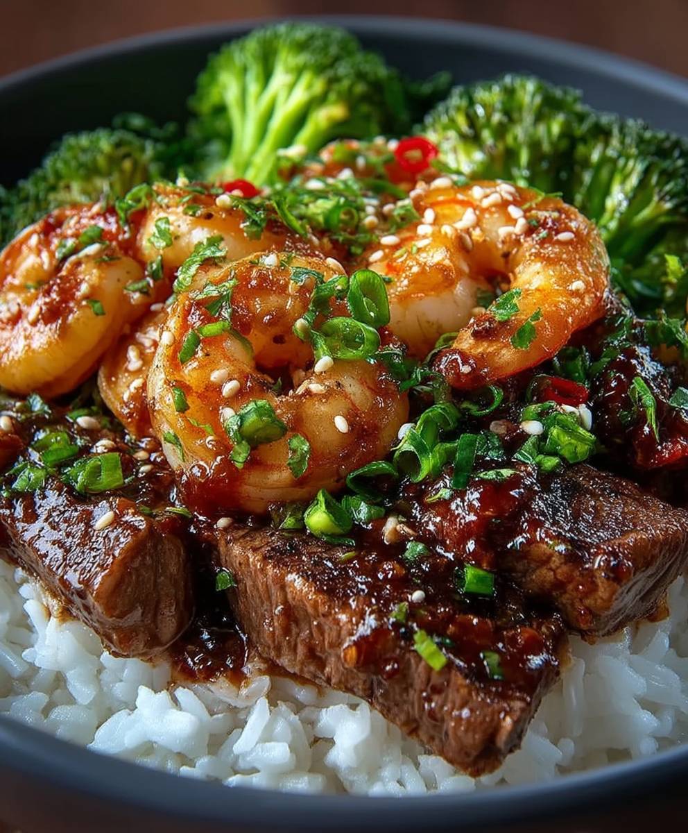 Garnelen Steak Reis Bowl