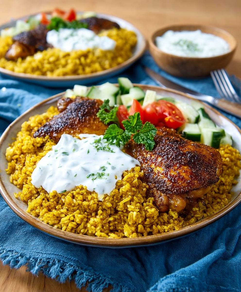Hähnchenschenkel Curry Bratreis Joghurt