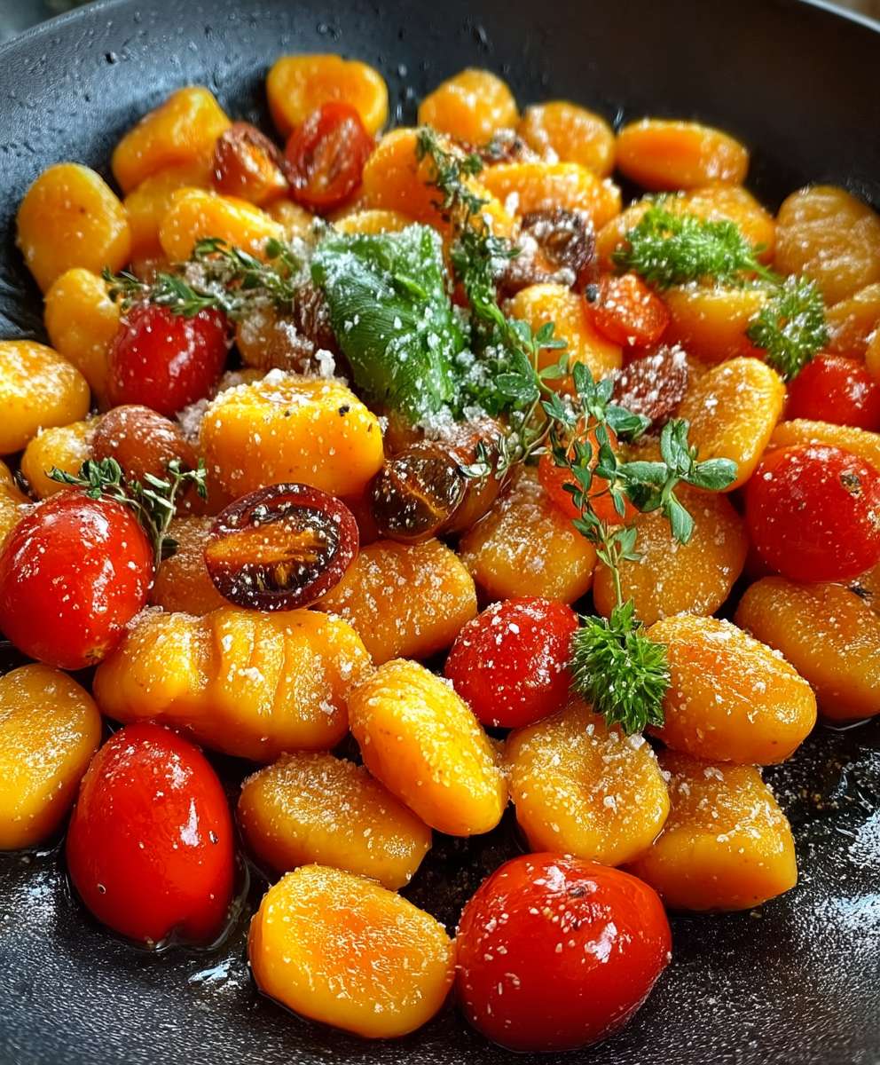 Süßkartoffel Gnocchi Tomaten Pfanne