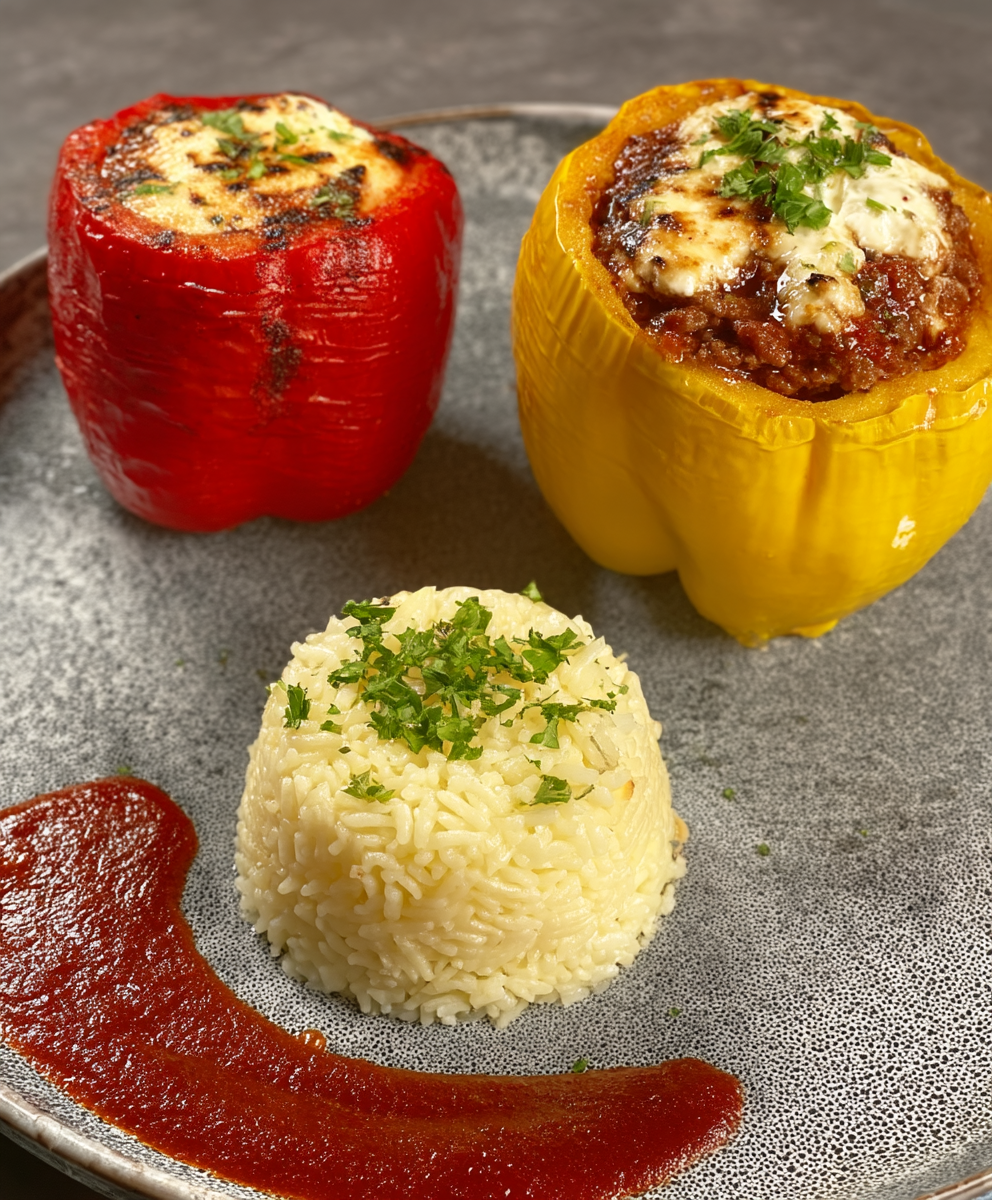 Gefüllte Paprika Hackfleisch Feta Reis