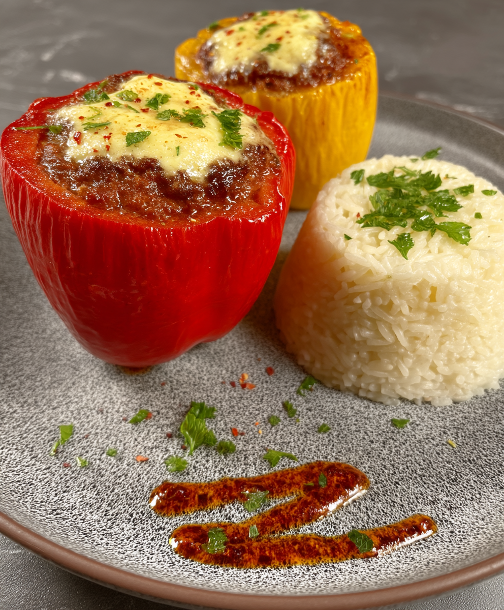 Gefüllte Paprika Hackfleisch Feta Reis